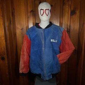 Jeff Hamilton XXXL Vintage Bills suede Jacket Blue Red Colorblock 90s NFL